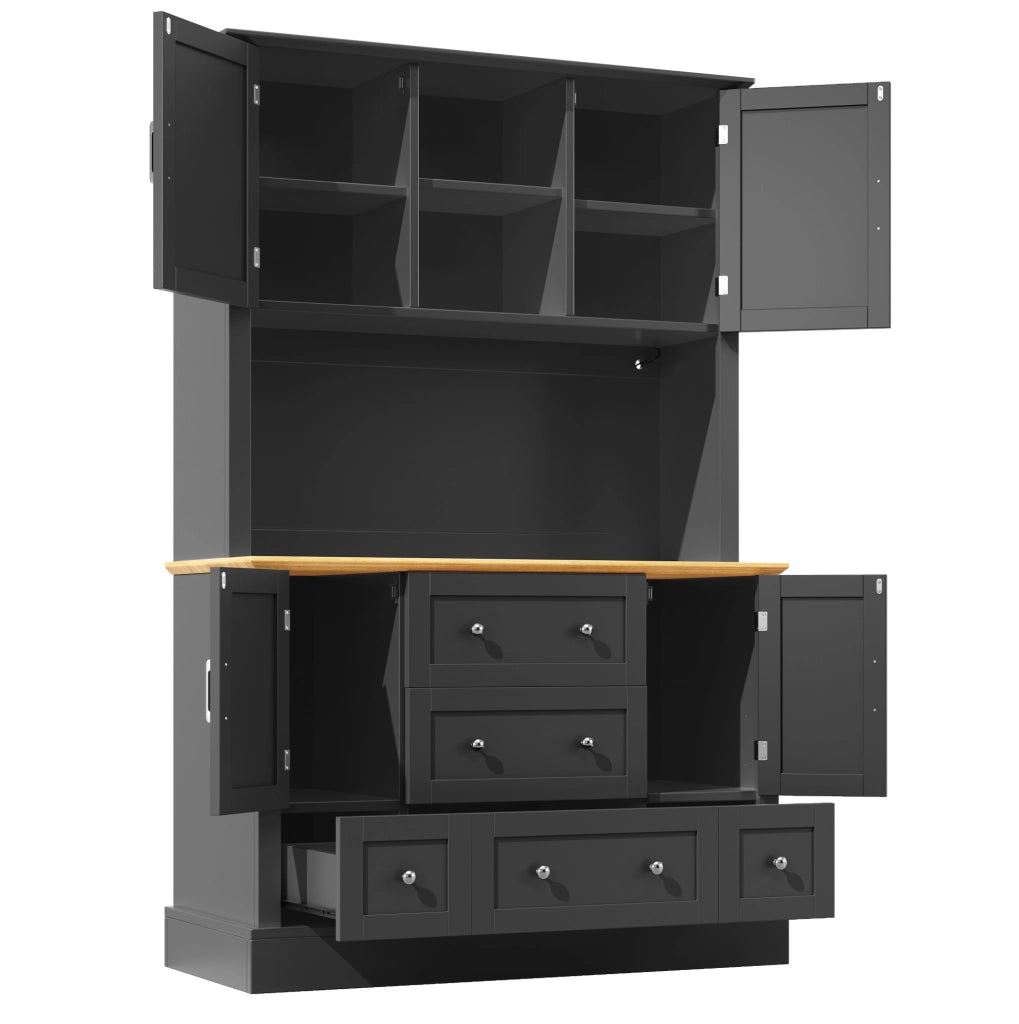 Credenza alta 115x40x180 cm con LED controllato da app; 3 cassetti; MDF; nero e naturale