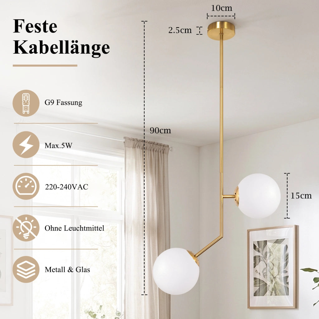 ZMH Lampada a Sospensione 2 Luce Vetro G9 Moderna per Camera Soggiorno senza lampadine