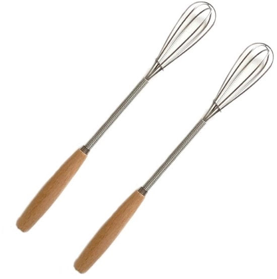 Set di protezione 2 in acciaio inossidabile, mini protezione piccola 20 cm, battitore di palloncini con manico in legno per mescolare, battere, schiumare e mescolare