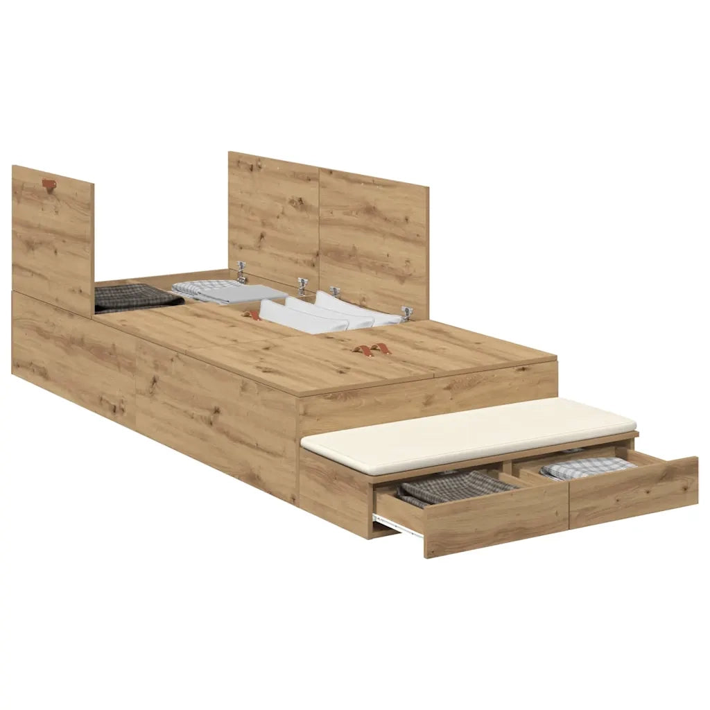 Struttura letto con contenitore Rovere artigianale 100 cm 3335620