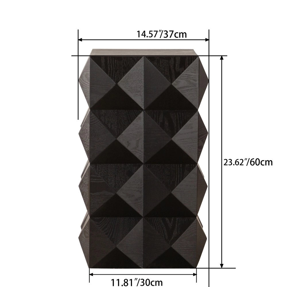 Tavolino Comodino Retr¨° in Legno ¨C MINIMAL ¨C Nero, Piano Intagliato 3D