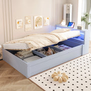 LETTO Multifunzionale 90x200 cm Grigio con presa multifunzione e LED