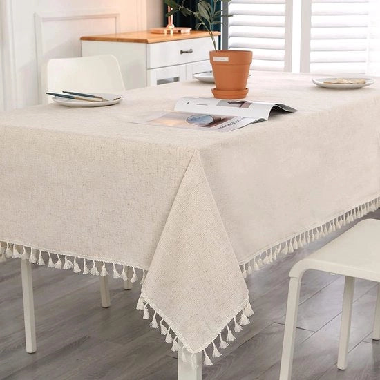 Tavolo in tessuto di lino - Beige - Lavabile - Tovaglie per tavola per compleanni, feste e matrimoni - 140 x 350 cm