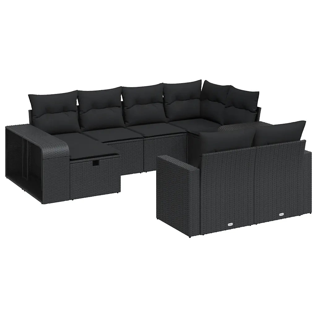 Set Divani da Giardino 10pz con Cuscini in Polyrattan Nero 3326059