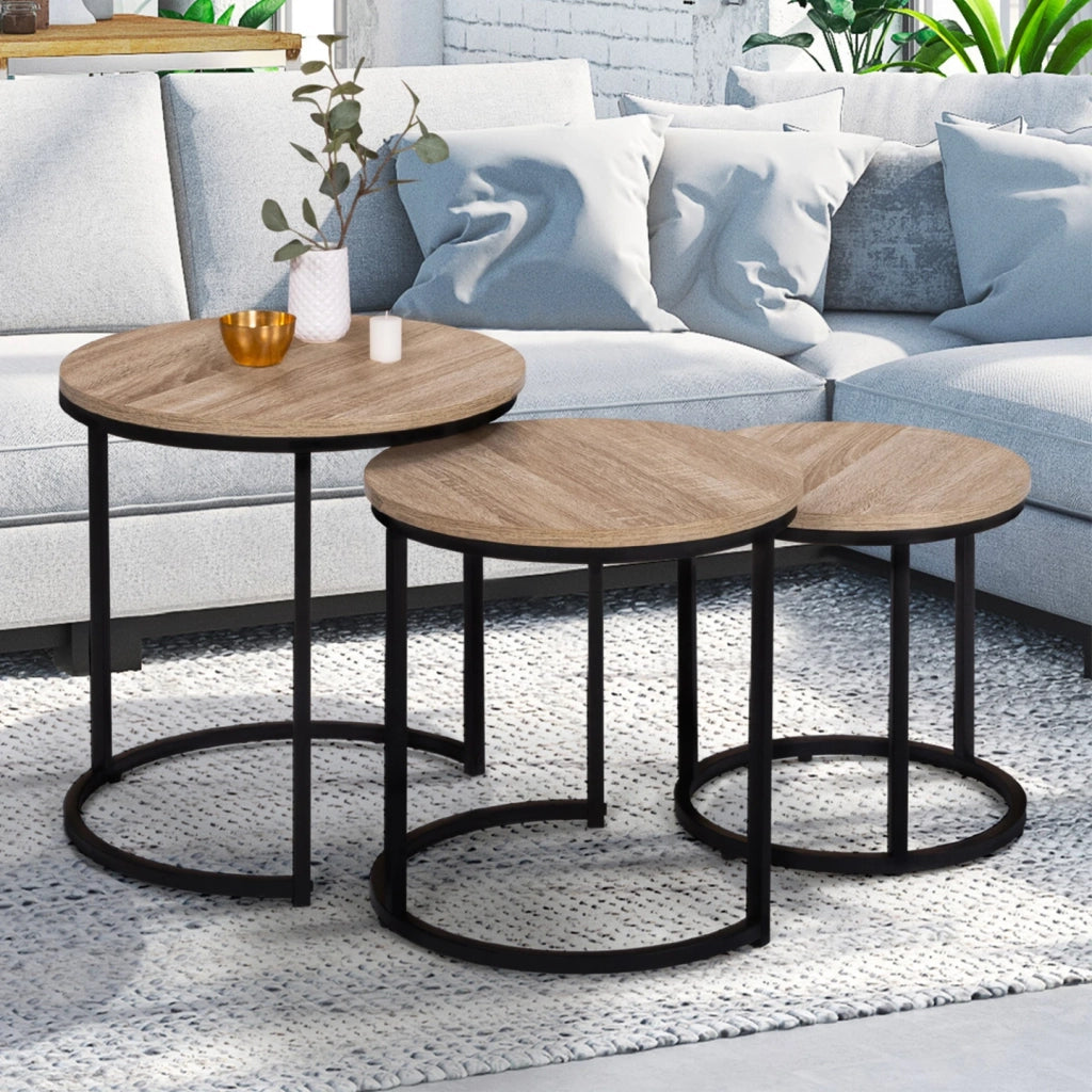 IDMarket - Set di 3 tavolini rotondi DETROIT 35/40/45 design industriale