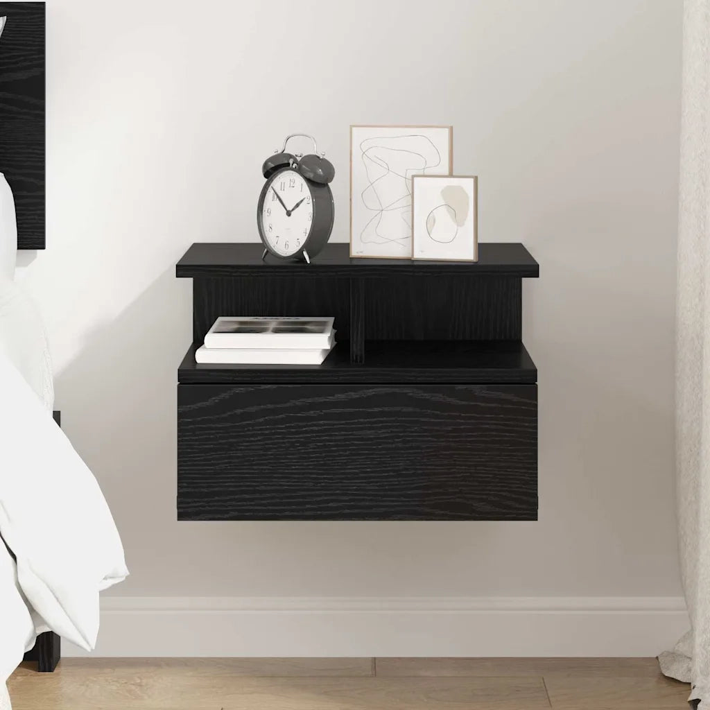 Comodino flottante con cassetto Rovere Nero 40 x 31 x 28 cm 871756
