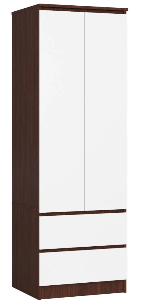 Armadio AKORD S60 Wengé 60 cm 2 ante 2 cassetti inserto frontale Bianco 60x51x180 cm