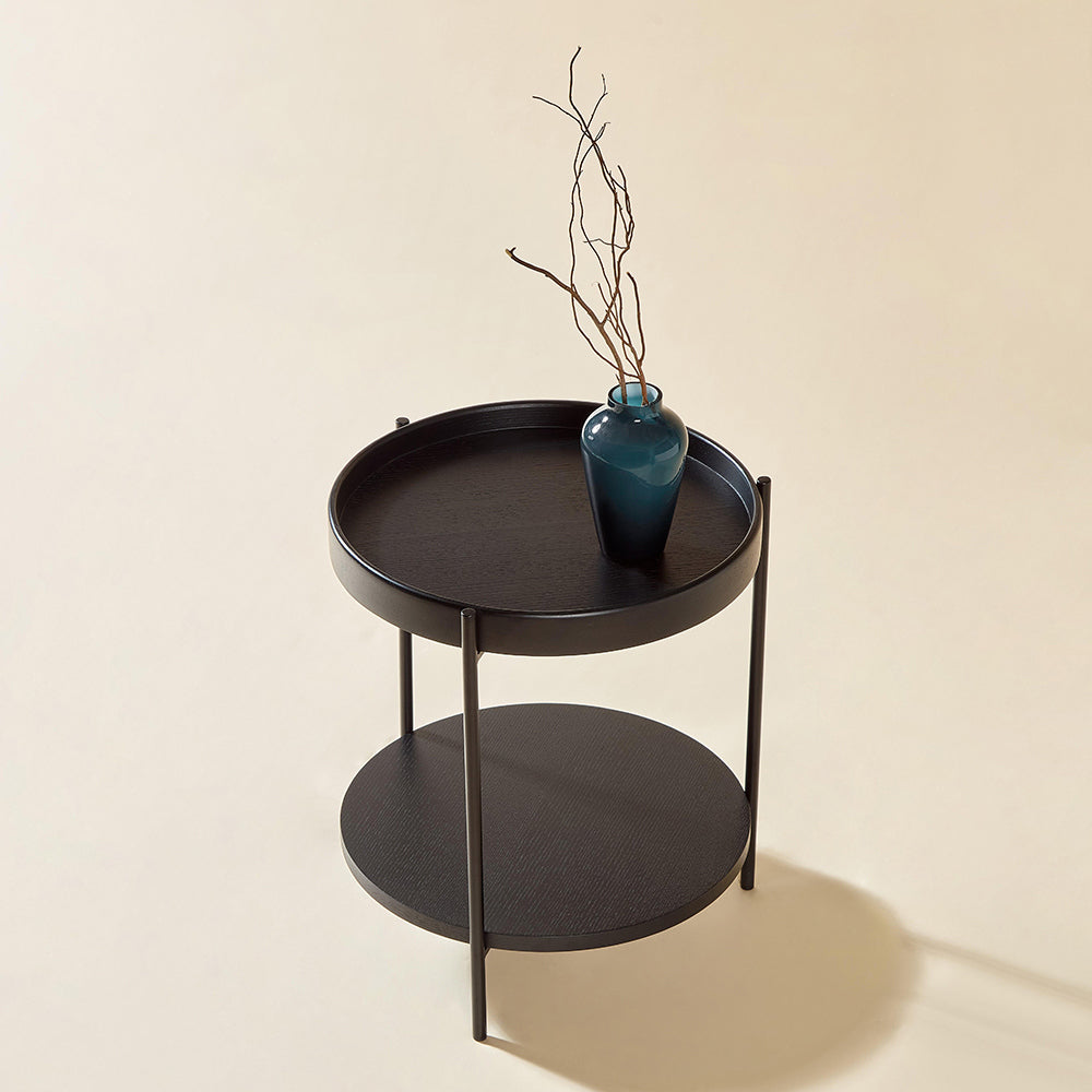 Tavolino moderno a due livelli - Xylo - 44x44x48 cm - Legno e ferro