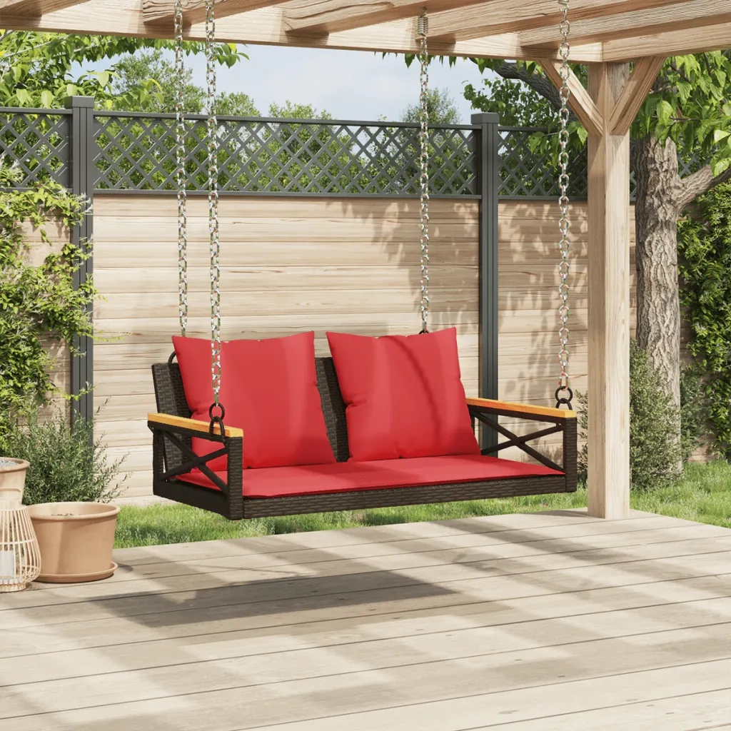 Panchina Dondolo con Cuscini Marrone 109x62x40 cm in Polyrattan 368158