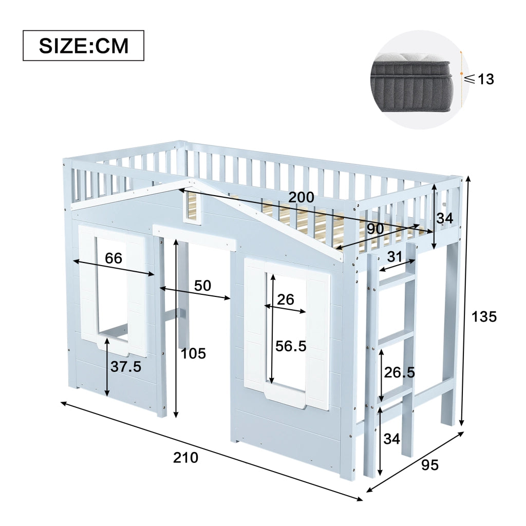 Letto a castello bambini blu in pino e MDF con funzione contenitore 90x200 cm