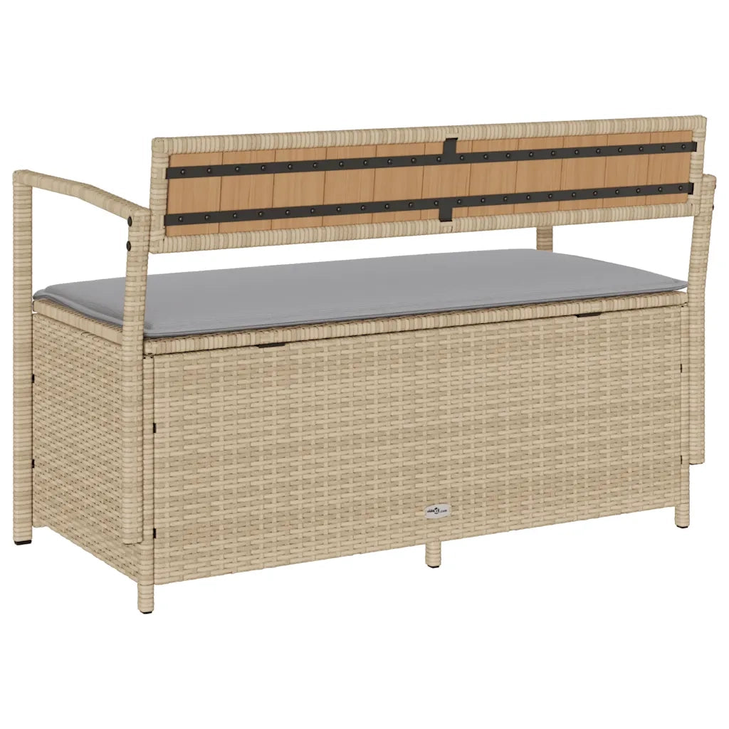 Panca Portaoggetti da Giardino con Cuscino Beige in Polyrattan