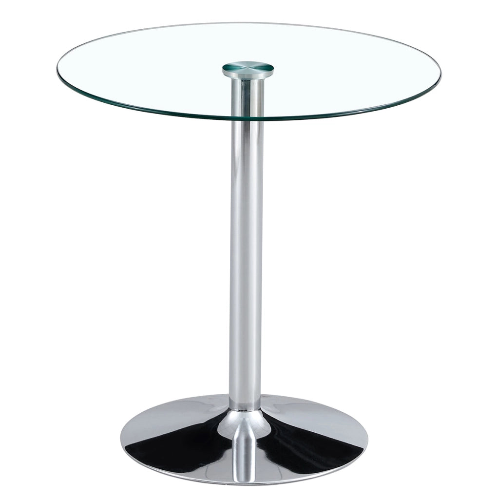 Tavolo bar rotondo in vetro trasparente e metallo argento 89 cm