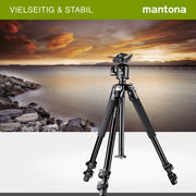 Mantona Treppiede fotografico Basic Scout Max Makro II - 90 x 90 x 615 mm - altezza di lavoro fino a 153 cm / carico max. 6 kg - con testa a sfera, reversibile e seconda colonna centrale - Da viaggio