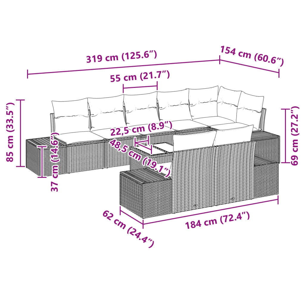Set di divano da giardino 9 pezzi con cuscini Beige in Polyrattan