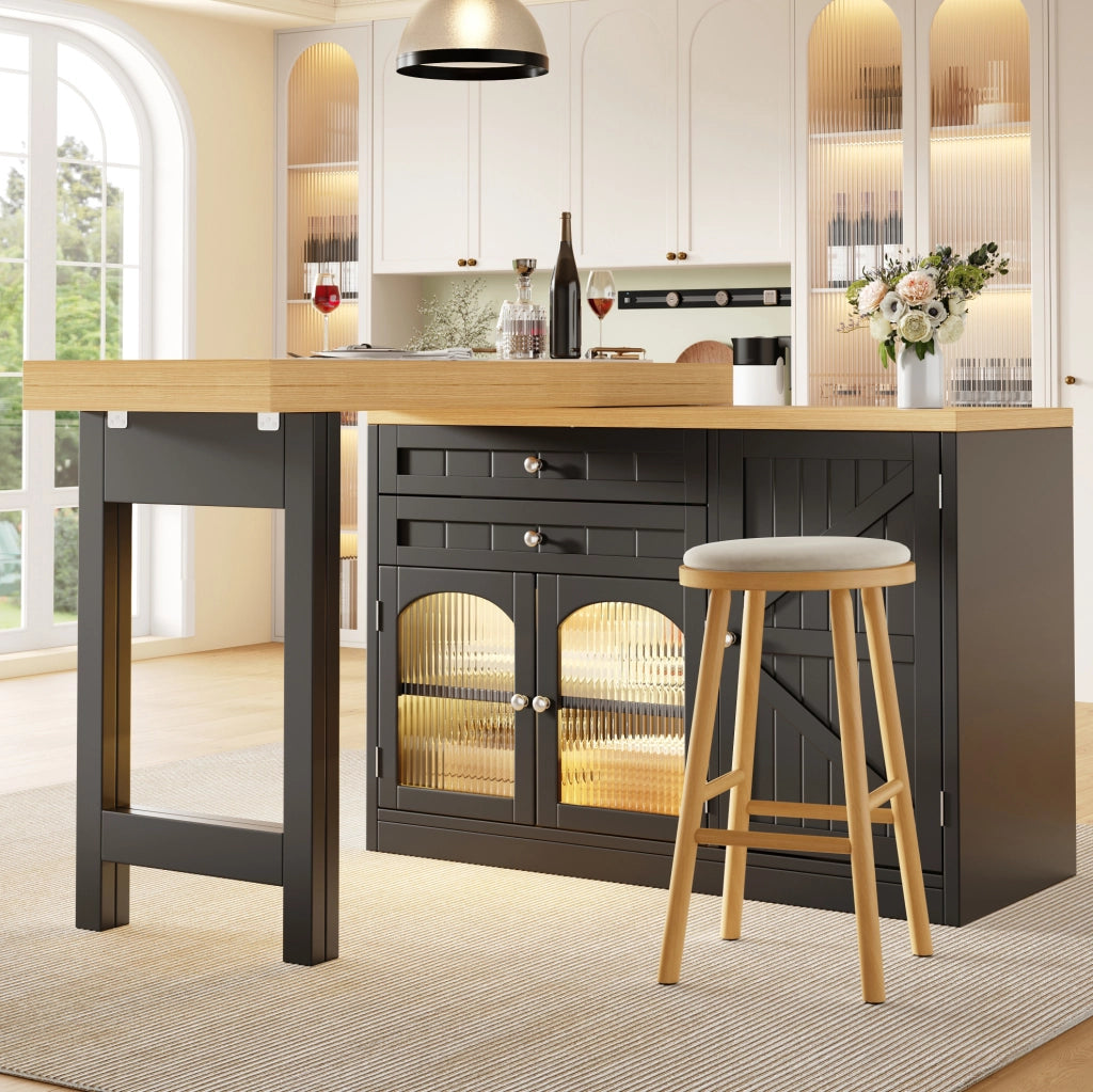 Isola cucina estensibile girevole 120-194 cm nera