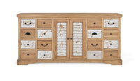 Credenza rustica in legno massello di mindi con 12 cassetti e 2 ante