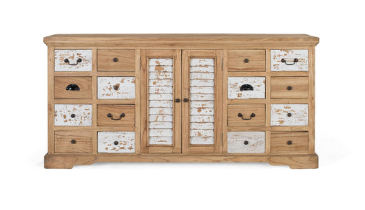 Credenza rustica in legno massello di mindi con 12 cassetti e 2 ante