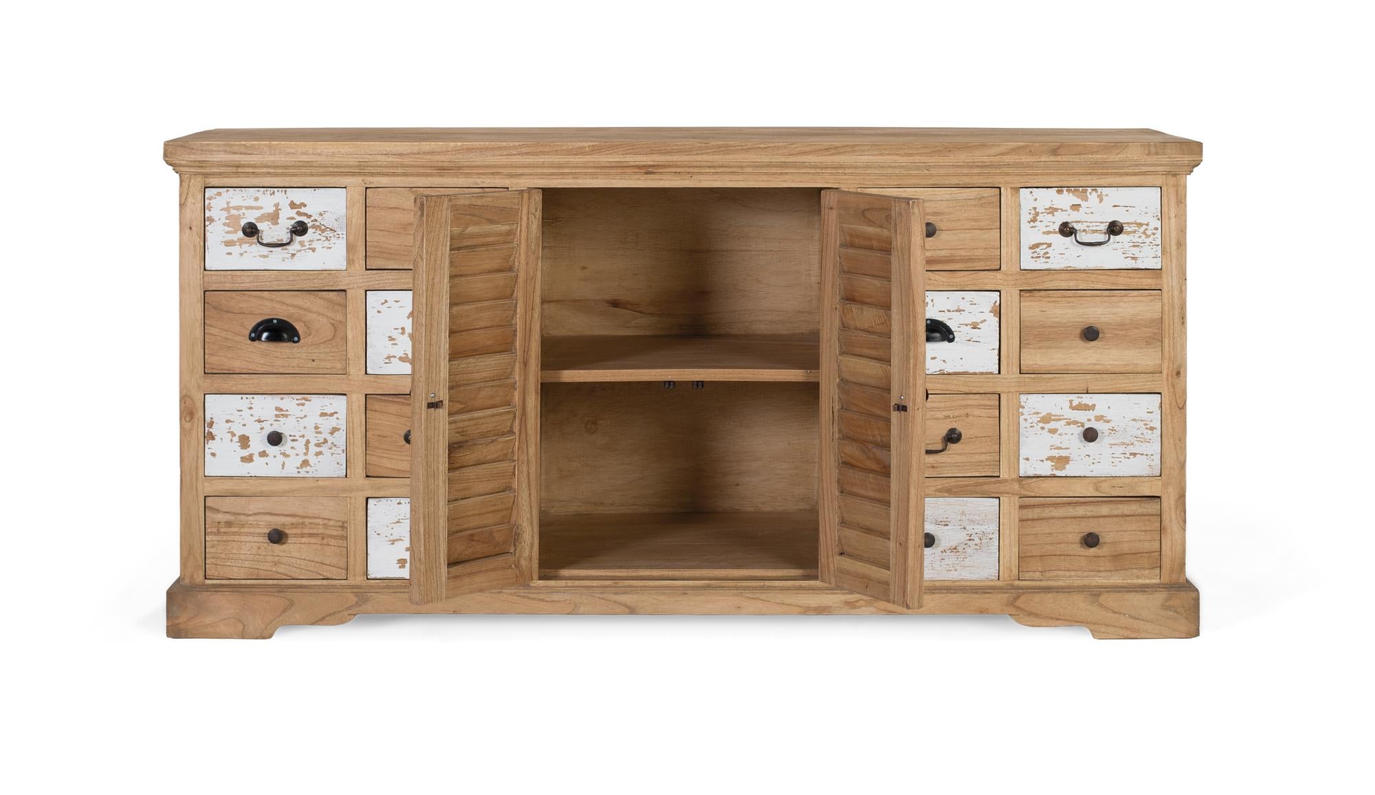Credenza rustica in legno massello di mindi con 12 cassetti e 2 ante