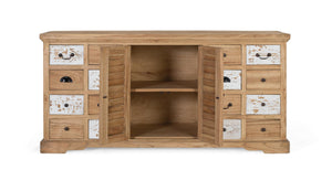 Credenza rustica in legno massello di mindi con 12 cassetti e 2 ante