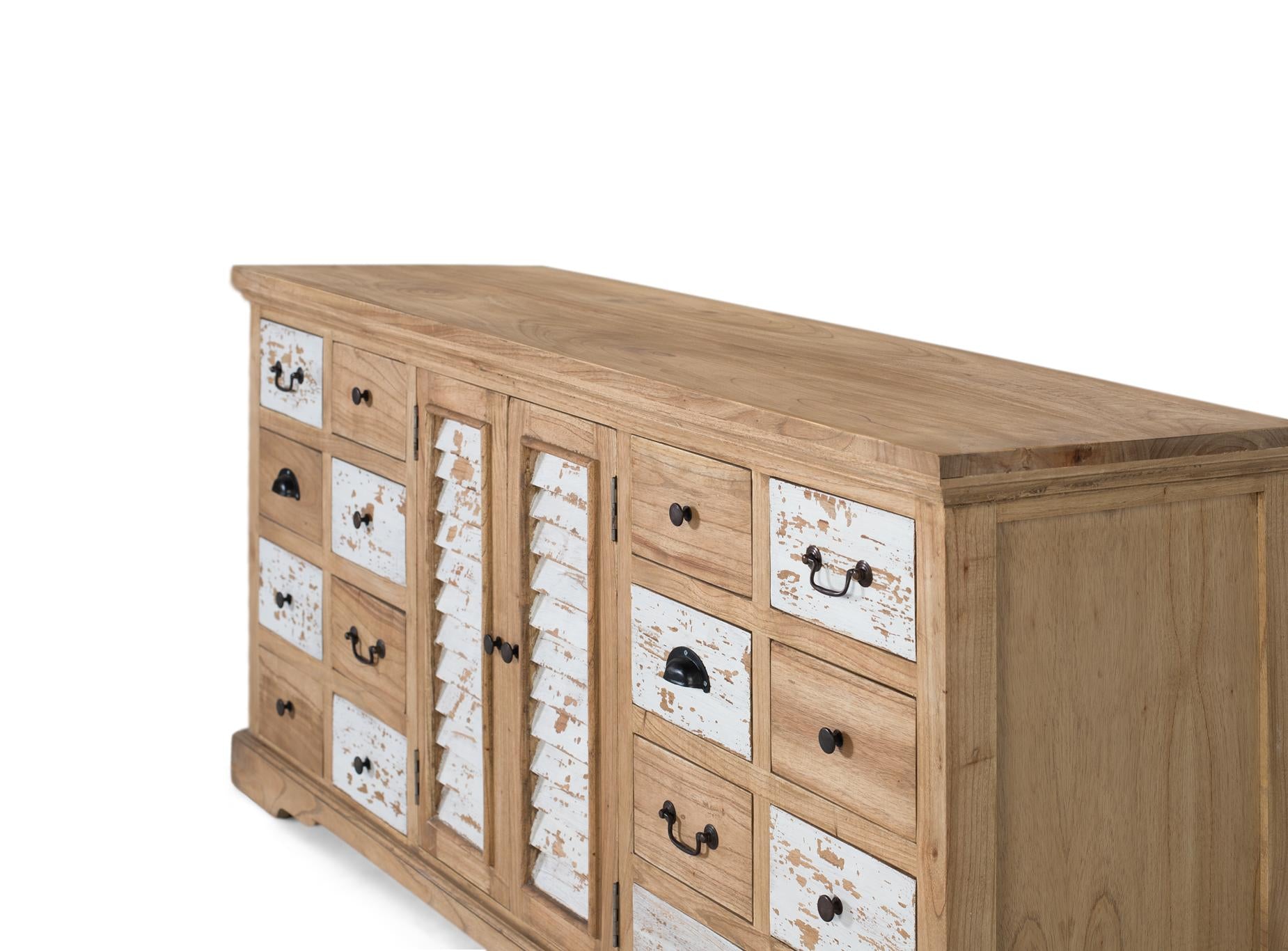 Credenza rustica in legno massello di mindi con 12 cassetti e 2 ante