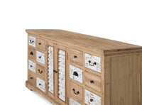 Credenza rustica in legno massello di mindi con 12 cassetti e 2 ante