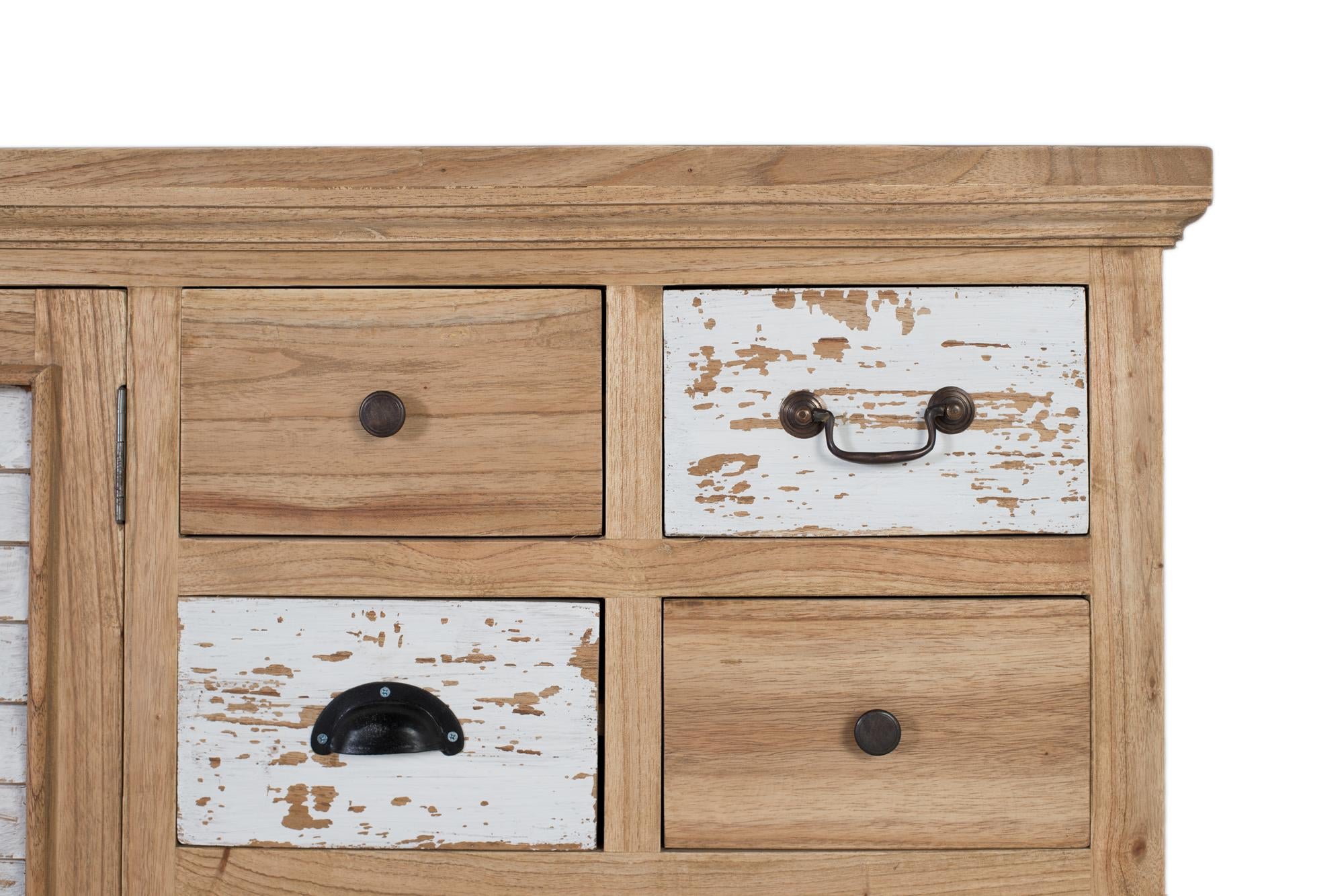 Credenza rustica in legno massello di mindi con 12 cassetti e 2 ante