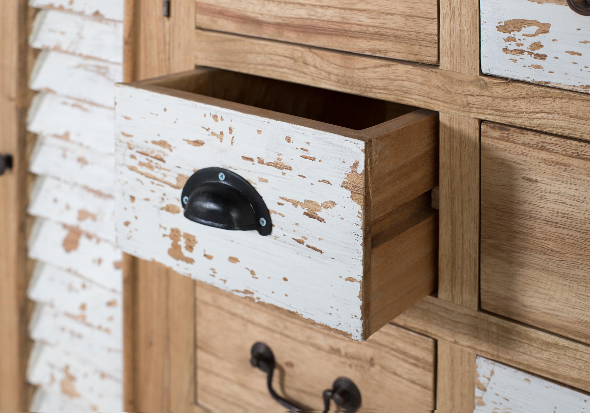 Credenza rustica in legno massello di mindi con 12 cassetti e 2 ante