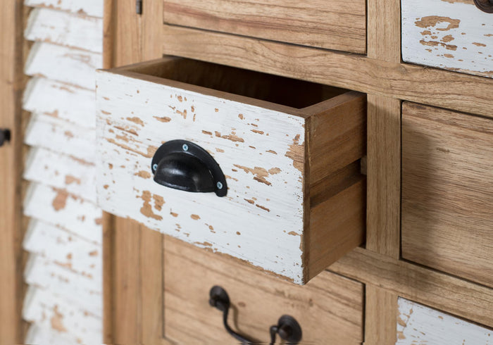 Credenza rustica in legno massello di mindi con 12 cassetti e 2 ante