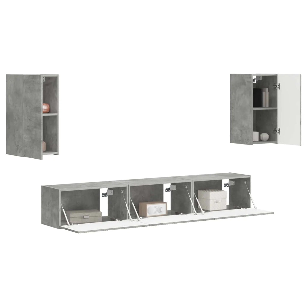 Set mobile TV 5 pz-Credenza per TV Grigio cemento Legno multistrato 500172