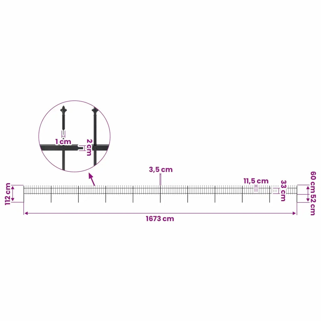 Recinzione da Giardino con Punta a Lancia in Acciaio 1673x60 cm Nero 277602