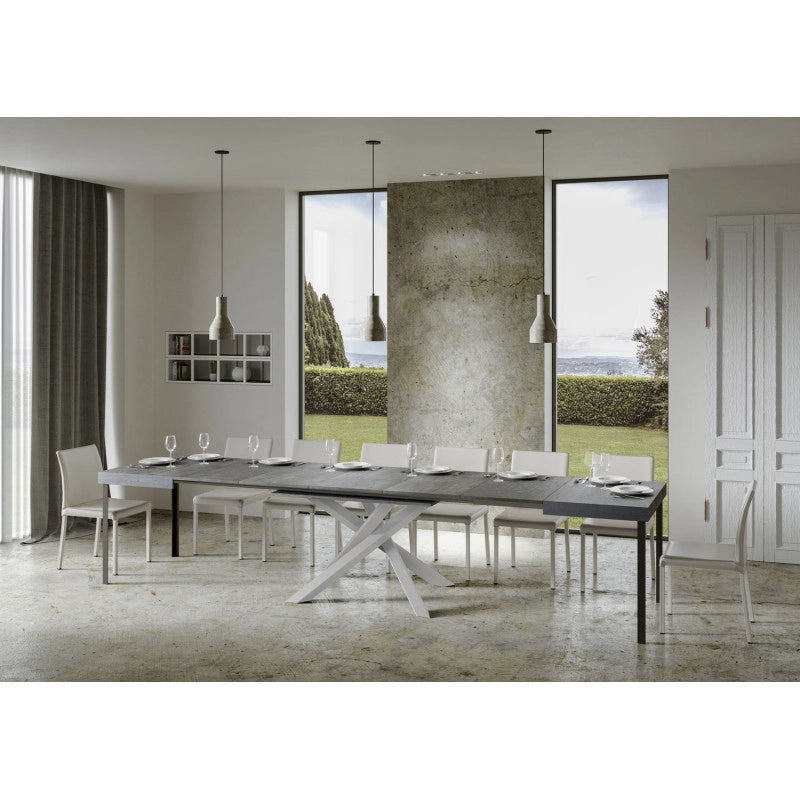 Tavolo allungabile 140/400x90 cm Volantis telaio Bianche - Cemento