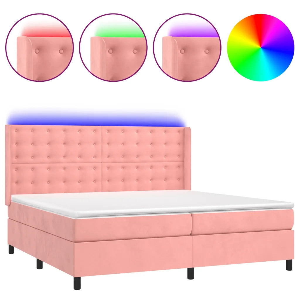 Letto a Molle con Materasso e LED Rosa 200x200 cm in Velluto 3139828