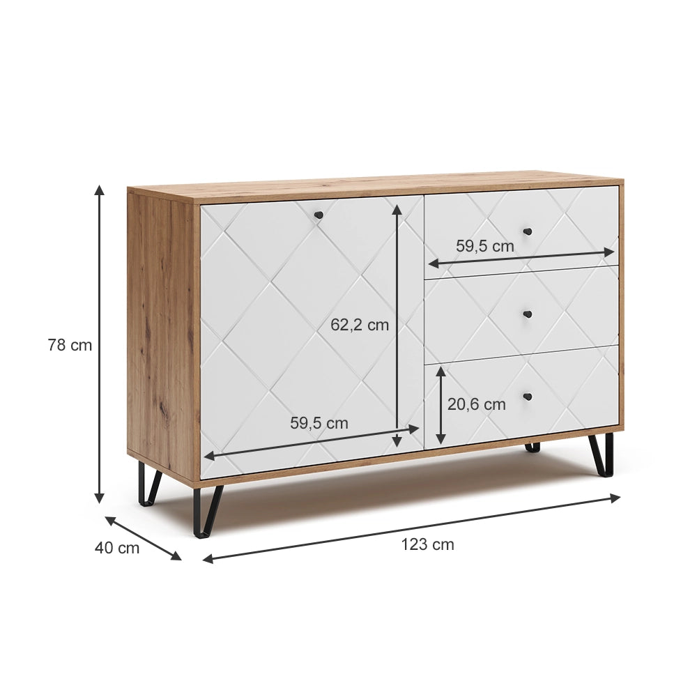 Vicco Cassettiera per camera da letto Rovere artigianale 40 x 78 cm