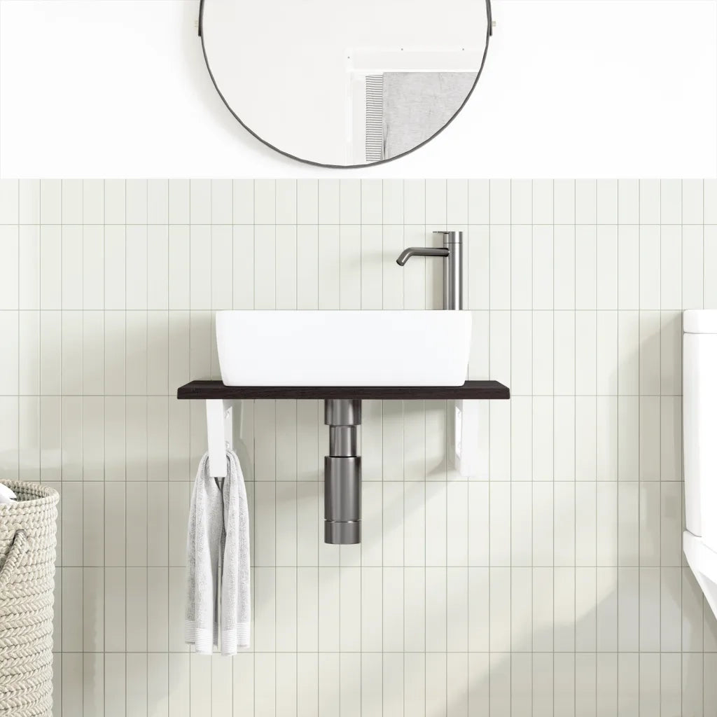 Ripiano a Parete per Lavabo in Acciaio e Massello di Rovere 3302582
