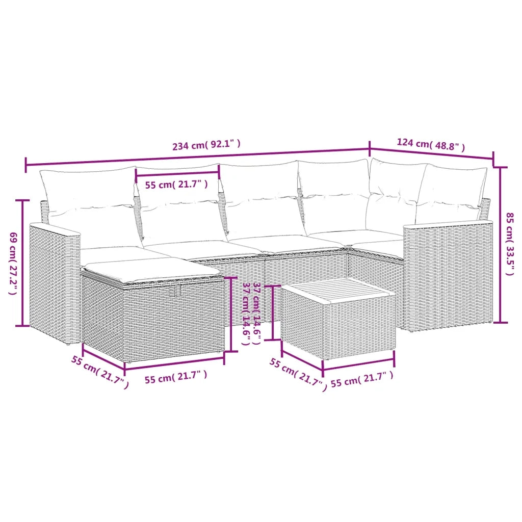 Set Divani da Giardino con Cuscini 7pz Nero Polyrattan