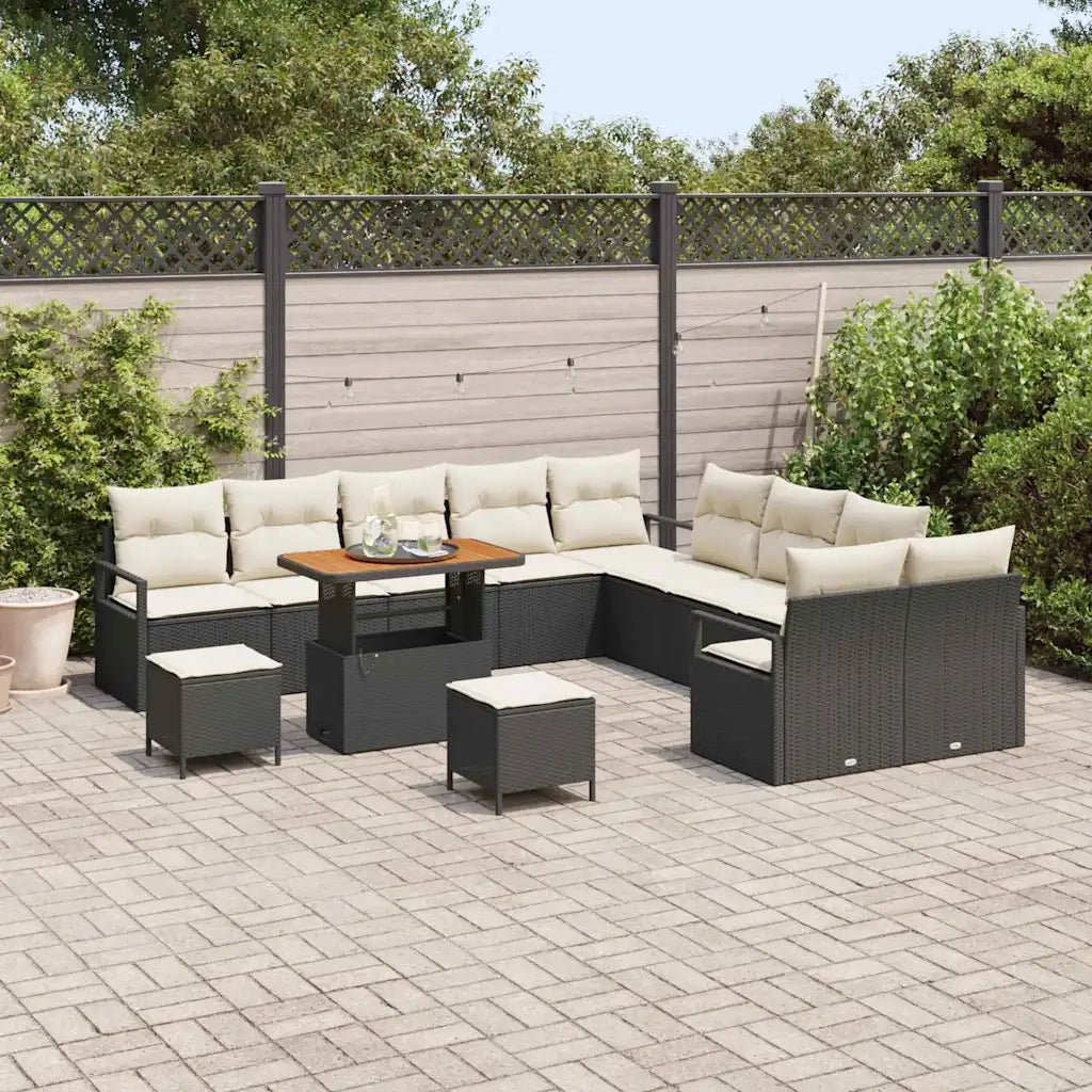 Set Divano da Giardino con cuscino 13 pcs Nero e Crema