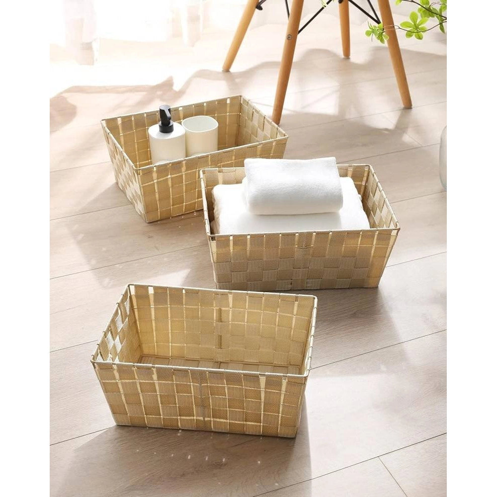 Trade Shop - Porta Oggetti Organizer Bagno Camera Cucina In Tessuto Beige 28x22x10.5cm 79021 -
