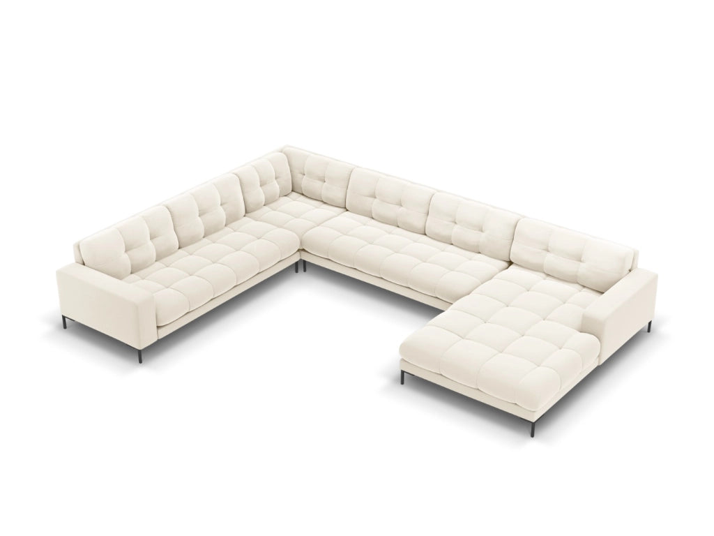 Cosmopolitan Design - Divano panoramico sinistro "Bali" 7 posti in velluto beige chiaro 