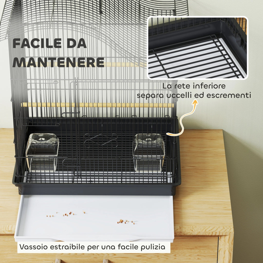 Gabbia per Uccelli 4 Porte con Ciotole e Posatoi ¨C zephmum ¨C Nero 47.5x36x54.5 cm