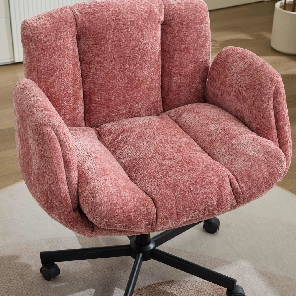 Sedia da Ufficio Girevole Imbottita in Chenille ¨C MINIMAL ¨C Rosa, Braccioli Regolabili, Altezza Regolabile