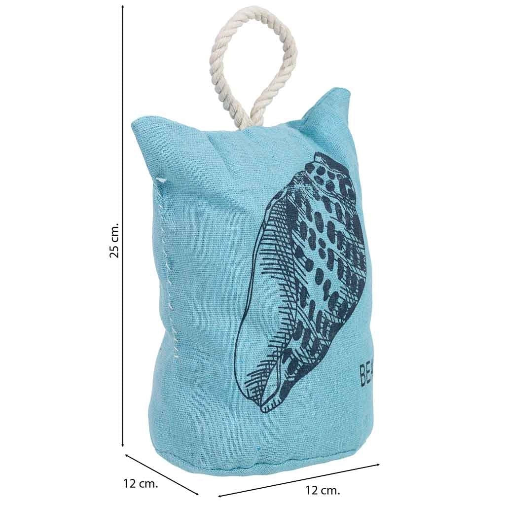 Fermaporta in cotone con conchiglia blu 12x12x25h cm