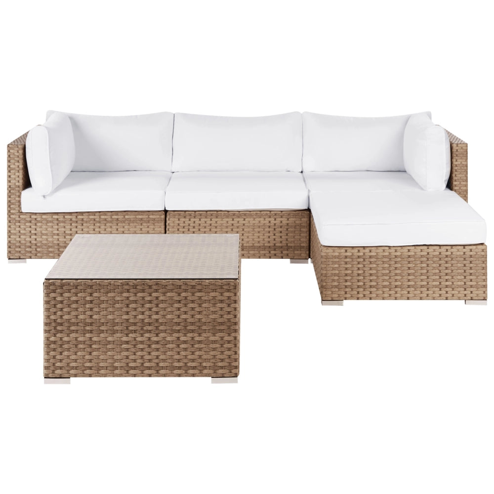 Set da giardino composto da divano con tavolino quadrato in rattan naturale lato sinistro 5 posti stile elegante