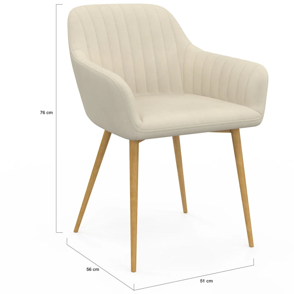 IDMarket - Set di 2 sedie da pranzo e poltrone da tavolo LINE in velluto beige con gambe effetto legno