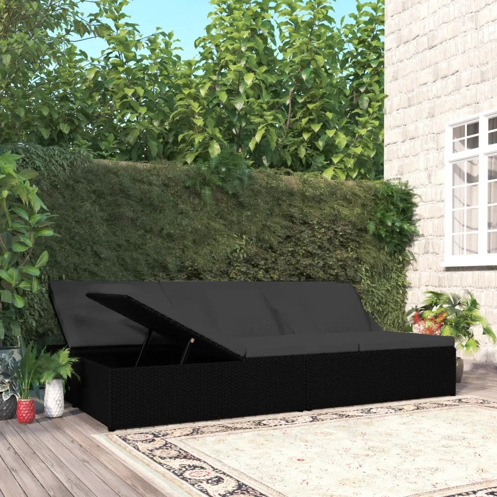 Lettino Prendisole Reclinabile con Cuscini in Polyrattan Nero cod mxl 78707