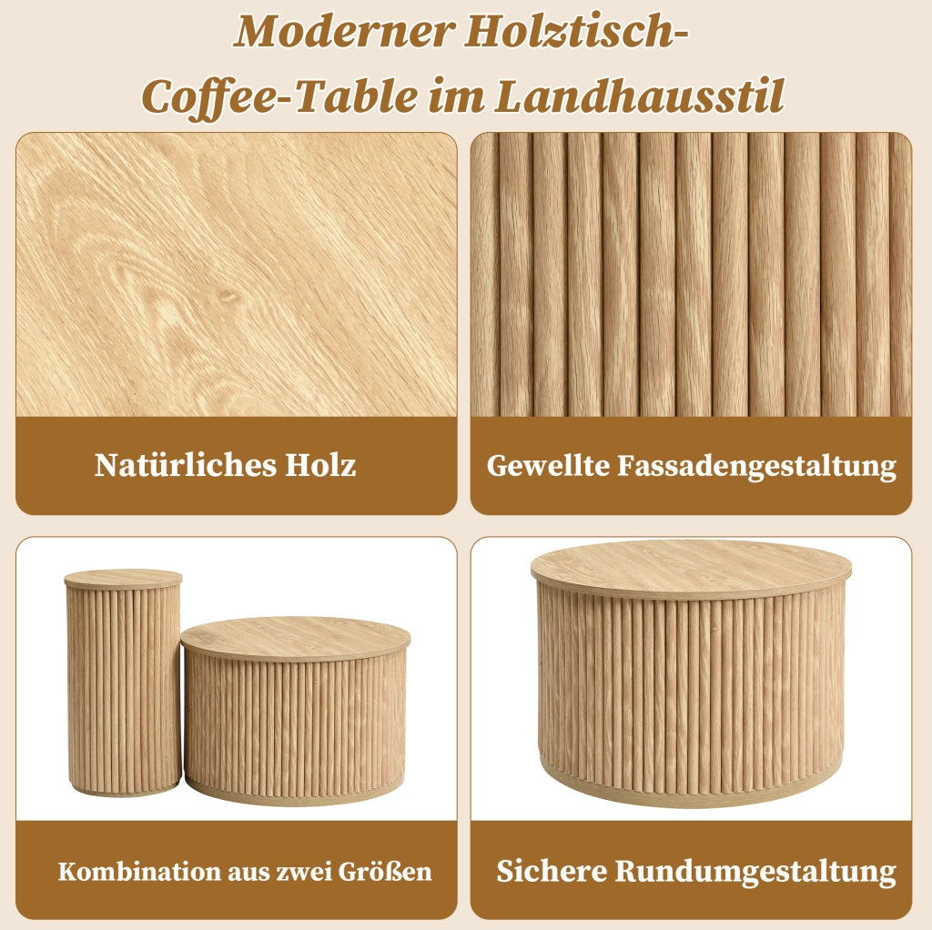 Set di 2 tavolini da caffè rotondi in MDF naturale