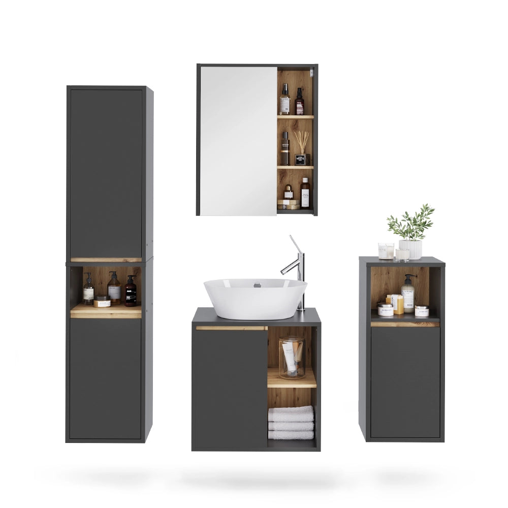 Vicco Set di mobili da bagno Grigio/Artisan 4 parti