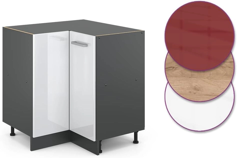 Mobile ad angolo cucina R-Line, Bianco lucido, 75.6 cm senza piano di lavoro, per la libera combinazione all'interno di sistemi cucina modulari