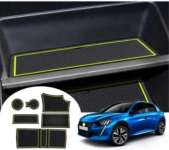 Pavimenti Antislittanti per Peugeot 208 e 2008 (2020-2024 e 2025), Supporto Armrest in Gomma per Console Centrale Peugeot 208 2023, Pavimento per Bicchiere, Pavimento per Deur (Giallo Verde 1)