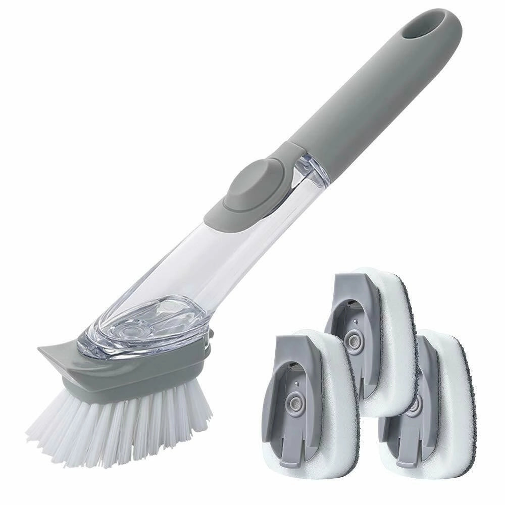 Trade Shop - Spazzola Lavapiatti 3in1 Con Serbatoio Erogatore Dosatore Sapone Pulizia Cucina -