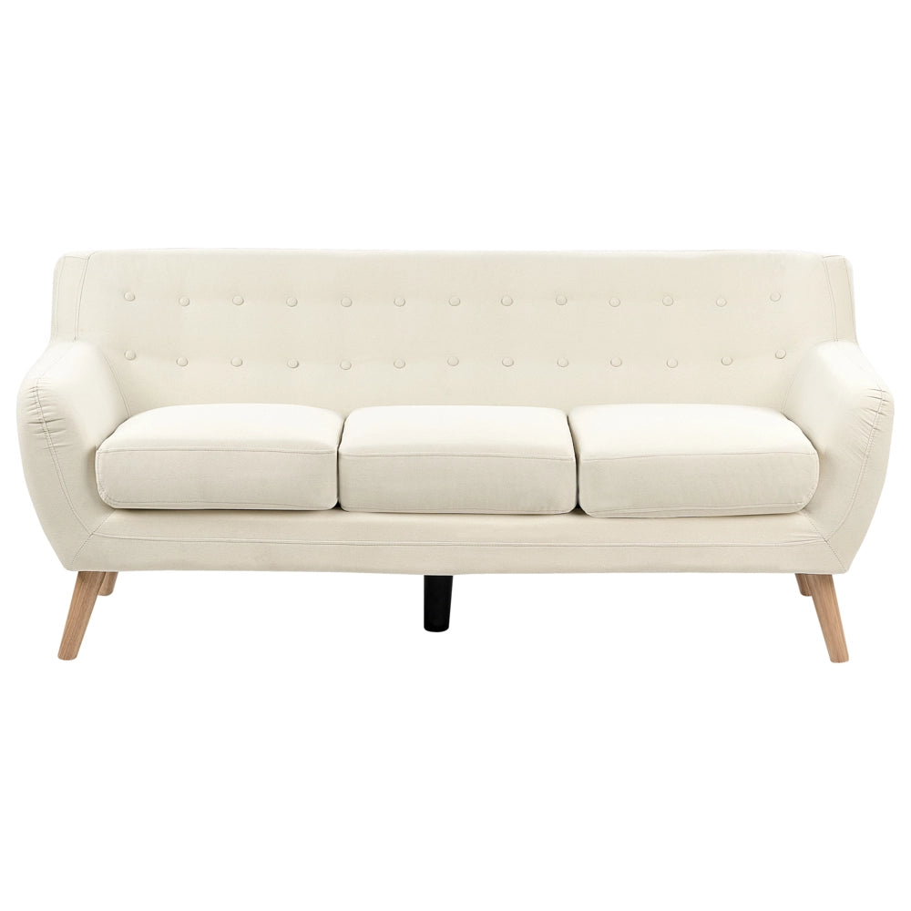 Divano 3 posti tessuto imbottito beige chiaro soggiorno minimalista scandinavo moderno
